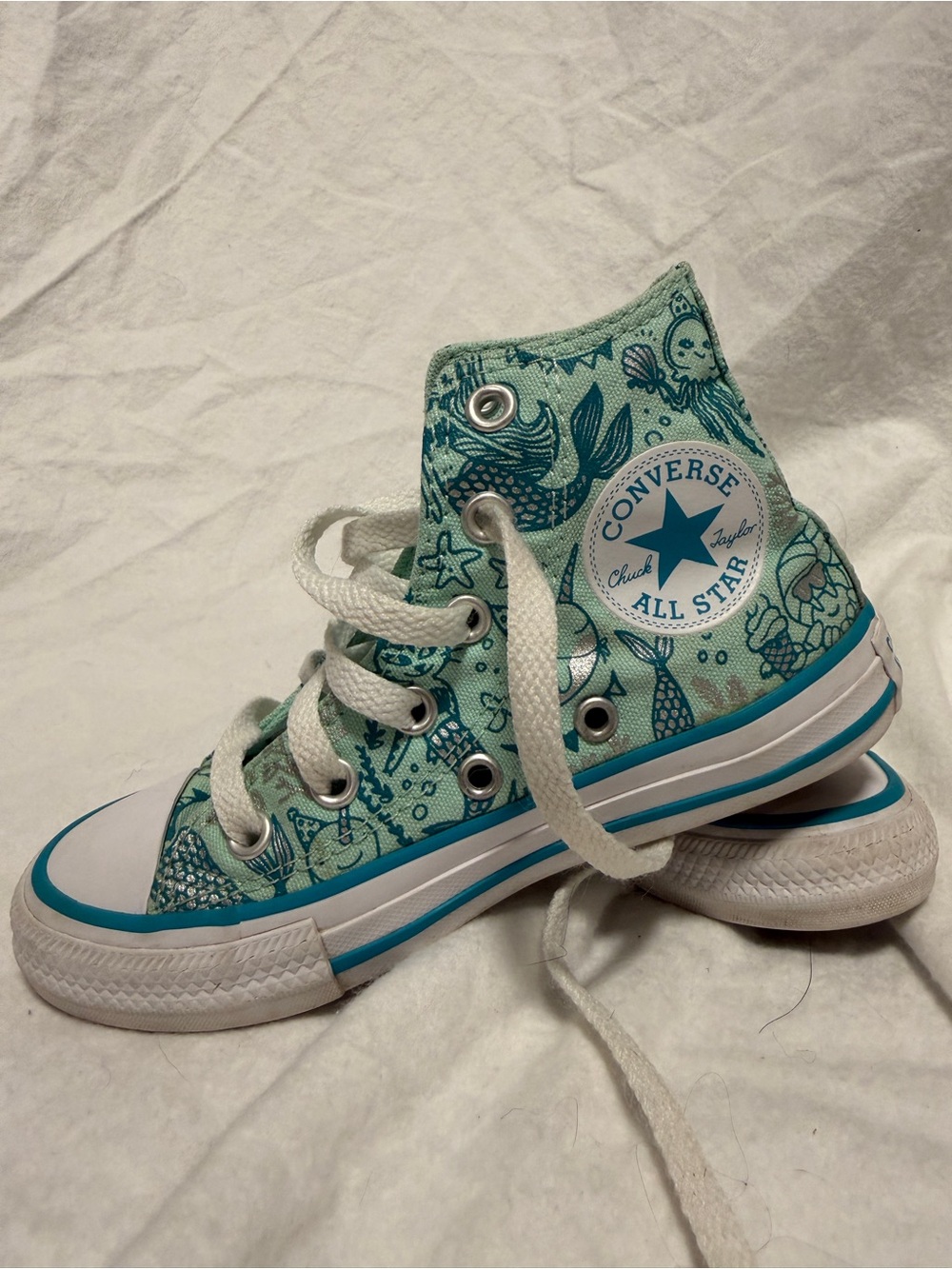 Converse Chuck Taylor All Star Kids High Top Sneakers Teal Mermaid Print size 11